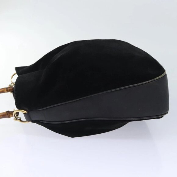 GUCCI Bamboo Hand Bag Suede 2way Black Gold 001 123 1577 Auth 93210 - Picture 5 of 14